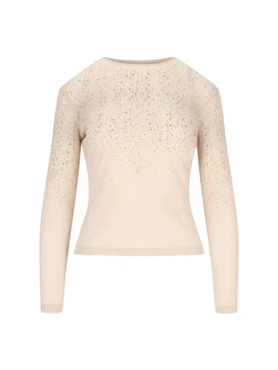 Ermanno Scervino Crop Top With Rhinestones In Beige