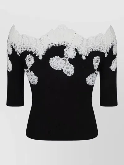 Ermanno Scervino Ribbed Off Shoulder Sweater Three Quarter Sleeves In Black