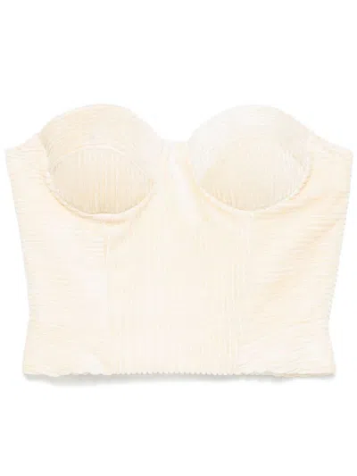 Ermanno Scervino Ribbed Velvet Bustier Top In Neutrals