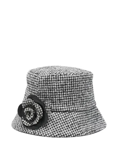 Ermanno Scervino Rose Houndstooth Hat In Gray