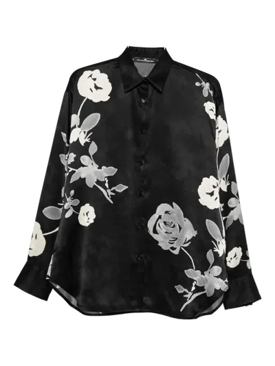 Ermanno Scervino Rose-print Silk Shirt In Black