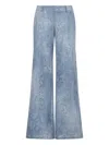 Ermanno Scervino Cotton Pants With Denim Print And Floral Pattern In Blue