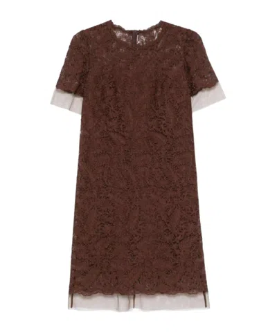 Ermanno Scervino Round Neck Dress In Brown