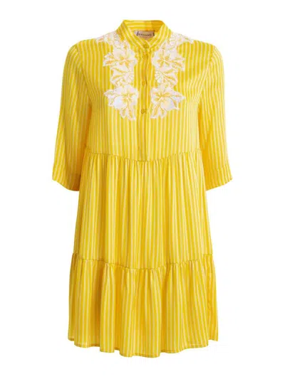Ermanno Scervino Round Neck Striped Dress In Amarillo