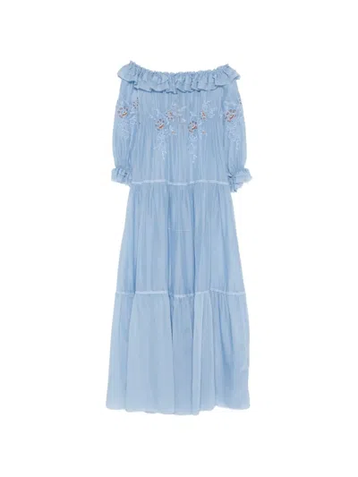 Ermanno Scervino Ruffled Off-shoulder Dress In Blue
