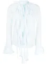Ermanno Scervino Ruffled Sheer Silk Shirt In Blau