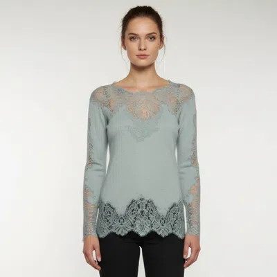 Pre-owned Ermanno Scervino Sage Green Lace Detail Wool Blend Long Sleeve Top S