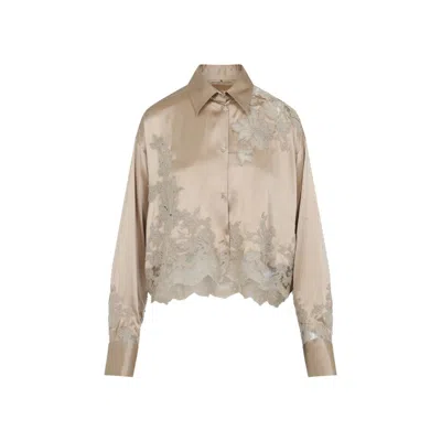 ERMANNO SCERVINO SATIN LIGHT BROWN SILK SHIRT