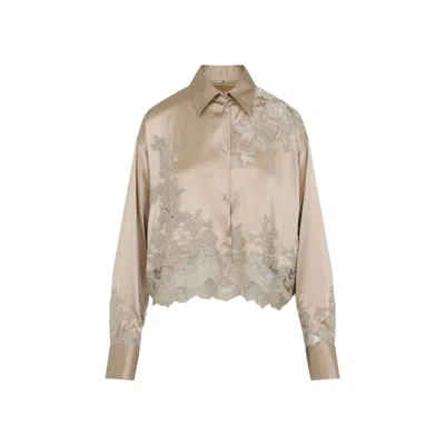 Ermanno Scervino Satin Light Brown Silk Shirt In Neutral