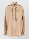 Ermanno Scervino Satin Long Sleeve Top With Bow Detail In Neutral