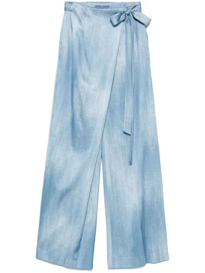 Ermanno Scervino Satin Palazzo Trousers In Blue