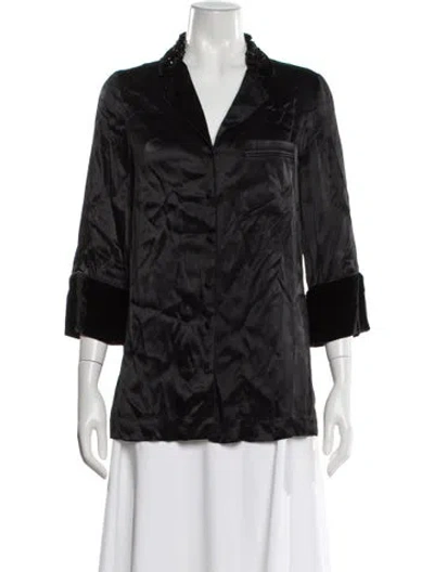 Pre-owned Ermanno Scervino Satin Three-quarter Sleeve Blouse In Black