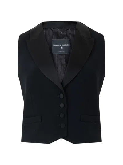 Ermanno Scervino Satin-lapel Button-up Waistcoat In Black