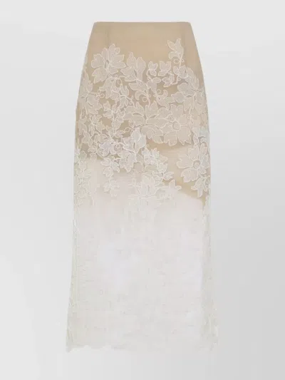 Ermanno Scervino Scalloped Hem Lace Overlay Skirt In Brown