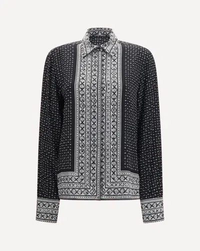 Ermanno Scervino Scarf-print Shirt With Crystals In Black