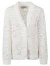 Ermanno Scervino Long-sleeved Cotton Knit Cardigan With Rose Pattern In White