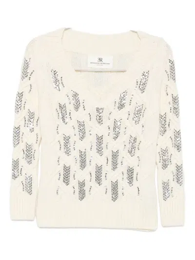Ermanno Scervino Sequin-embellished V-neck Sweater In Neutral