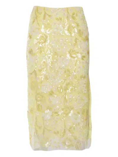 Ermanno Scervino Sequin Floral Skirt In Yellow
