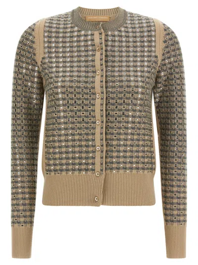 Ermanno Scervino Sequin-embellished Check Knit Cardigan In Neutral