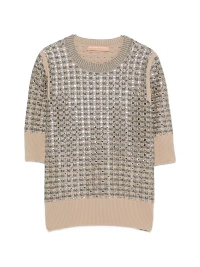Ermanno Scervino Sequin-embellished Checkered Wool Sweater In Nude
