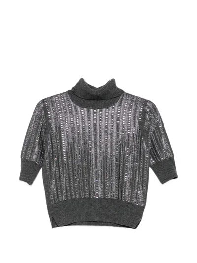 Ermanno Scervino Sequin-embellished Short-sleeve Sweater In Gray