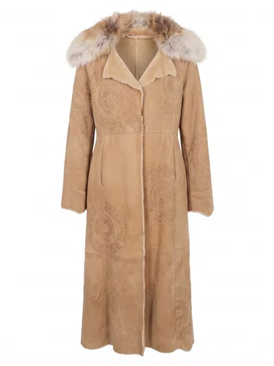 Ermanno Scervino Shearling Coat With Fur Details In Brown