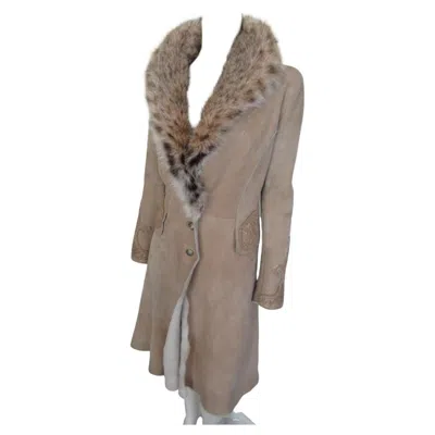 Pre-owned Ermanno Scervino Shearling Coat With Lynx In Gray