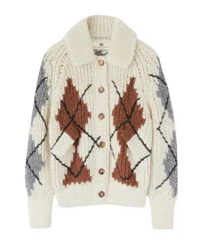 Ermanno Scervino Shearling-collar Cardigan In White