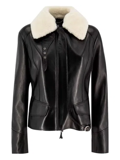 Ermanno Scervino Shearling-collar Leather Jacket In Black