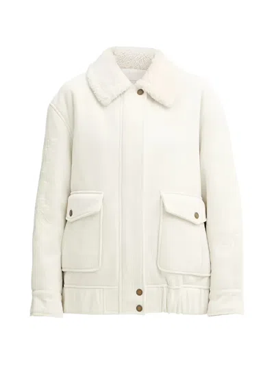 Ermanno Scervino Shearling-collar Embroidered Jacket In White