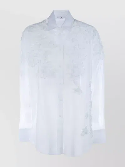 Ermanno Scervino Sheer Fabric Embroidered Collared Neck Long Sleeves In White