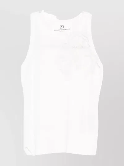 Ermanno Scervino Sheer Merino Tank Top With Lace Trim In White