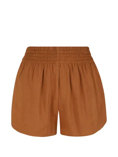 Ermanno Scervino Shirred-waistband Curved-hem Shorts In Brown