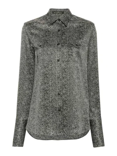 Ermanno Scervino Abstract-print Silk Shirt In Gray