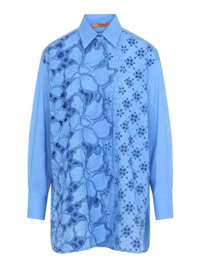 Ermanno Scervino Floral-lace Embroidered Shirt In Blue