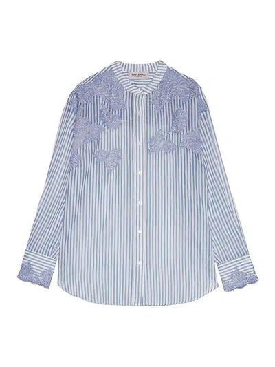 Ermanno Scervino Button Down Lace Cotton Shirt In Blue