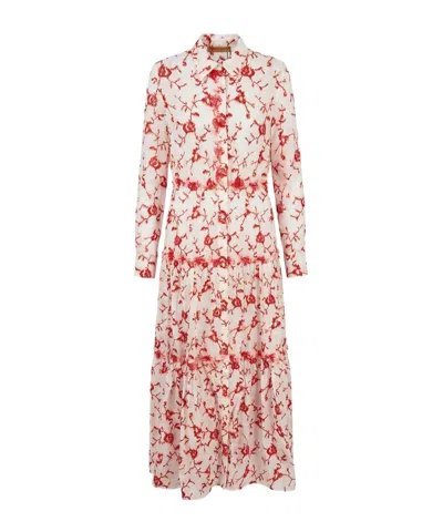 Ermanno Scervino Floral-embroidered Tiered Dress In Red