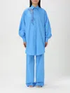 Ermanno Scervino Oversize Poplin Shirt Floral Embroidery In Blue