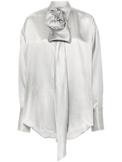 Ermanno Scervino Floral-pin Silk Shirt In Gray