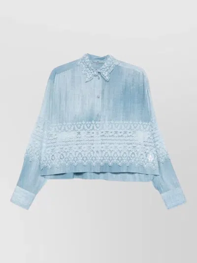 Ermanno Scervino Shirt Lace Detailing Buttoned Cuffs Collared Neck In Blue