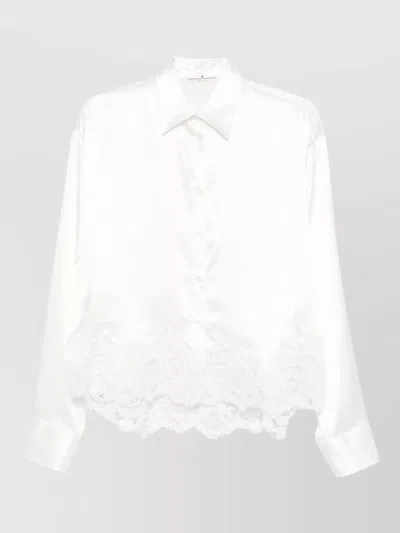 Ermanno Scervino Kids' Shirt Straight Hem Long Sleeves Satin Lace In White