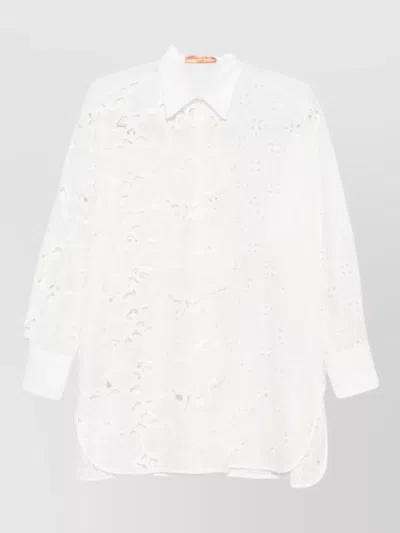 Ermanno Scervino Shirt Straight Shape Floral Appliqué Cut Out In White