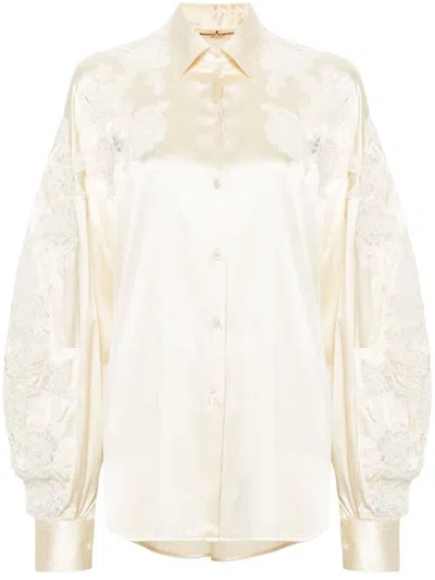 Ermanno Scervino Satinhemd Mit Spitzeneinsatz In Beige