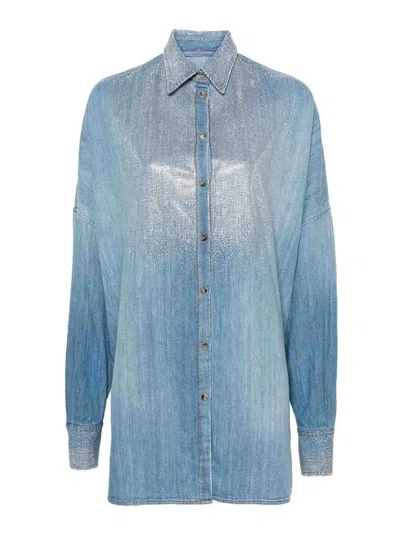 Ermanno Scervino Rhinestone-embellished Denim Shirt In Blue