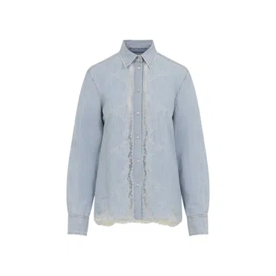 Ermanno Scervino Lace-detail Buttoned Shirt In Blue