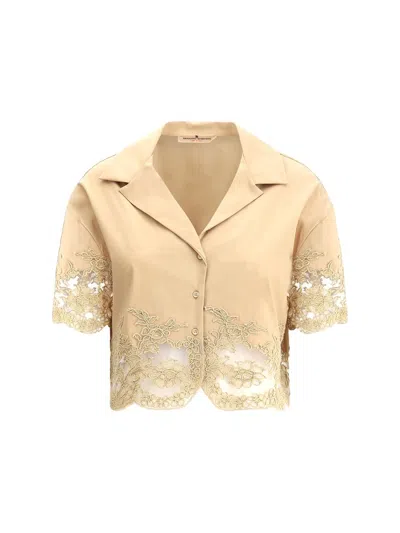 Ermanno Scervino Short-sleeved Laced Shirt In Beige