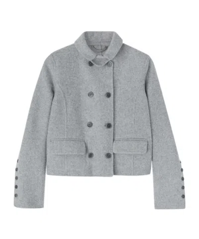 Ermanno Scervino Short Double-breasted Coat In Virgin Wool Blend With Adjustable Collar In Gray
