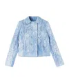 Ermanno Scervino Short Double-breasted Jacket In Devorè With Floral Motif And Denim Print In Light Blue