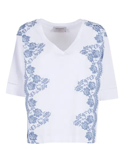 Ermanno Scervino Short Sleeve Embroidered T-shirt In White