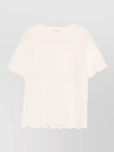 Ermanno Scervino Short Sleeve Lace Top Round Neck Sheer In White